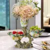 Blue & White 2 Tiered Fruit Basket Plate with Vase Resin Decor Snack Tray