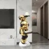 Astronaut Resin Figurine Gold Side Table with Tray Top
