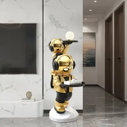 Astronaut Resin Figurine Gold Side Table with Tray Top
