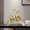 360mm Gold Modern Simulation Couple Swan Sculpture Art Ornament Home Table Statue Decor