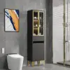 Freestanding Bathroom Storage Cabinet with LED Lighted in Black & Gold