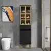 Freestanding Bathroom Storage Cabinet with LED Lighted in Black & Gold