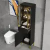 Freestanding Bathroom Storage Cabinet with LED Lighted in Black & Gold