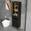 Freestanding Bathroom Storage Cabinet with LED Lighted in Black & Gold