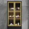 Freestanding Bathroom Storage Cabinet with LED Lighted in Black & Gold