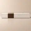 Vewal Modern Wood Block TV Stand Marble & Walnut Veneer in White with 4 Drawers