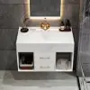 Modern 90 cm Floating Single Bathroom Vanity with Sink, Sintered Stone Top – White – Sinteredstone Vessel Drawers