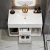 Modern 90 cm Floating Single Bathroom Vanity with Sink, Sintered Stone Top – White – Sinteredstone Vessel Drawers
