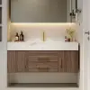 Modern 39" Walnut Floating Single Bathroom Vanity with Sintered Stone Top and Sink – Wall Mounted Cabinet