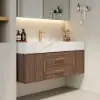 Modern 39" Walnut Floating Single Bathroom Vanity with Sintered Stone Top and Sink – Wall Mounted Cabinet