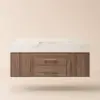 Modern 39" Walnut Floating Single Bathroom Vanity with Sintered Stone Top and Sink – Wall Mounted Cabinet