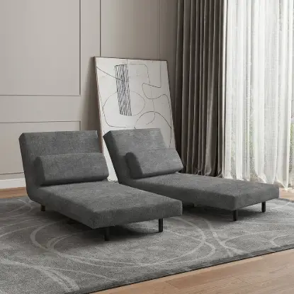 Picture of Modern 163 cm Grey Full 2-Seater Linen Convertible Futon Sleeper Sofa with Pillows