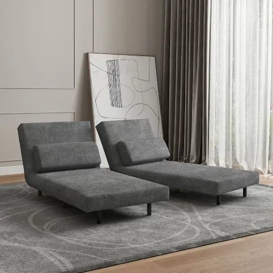 Modern 163 cm Grey Full 2-Seater Linen Convertible Futon Sleeper Sofa with Pillows