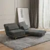 Modern 163 cm Grey Full 2-Seater Linen Convertible Futon Sleeper Sofa with Pillows