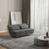Modern 163 cm Grey Full 2-Seater Linen Convertible Futon Sleeper Sofa with Pillows