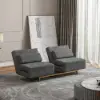 Modern 163 cm Grey Full 2-Seater Linen Convertible Futon Sleeper Sofa with Pillows