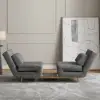 Modern 163 cm Grey Full 2-Seater Linen Convertible Futon Sleeper Sofa with Pillows