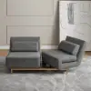 Modern 163 cm Grey Full 2-Seater Linen Convertible Futon Sleeper Sofa with Pillows