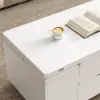 100 cm Lift-Top Foldable White Coffee Table with 4 Stools & Storage