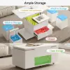 100 cm Lift-Top Foldable White Coffee Table with 4 Stools & Storage