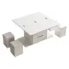 100 cm Lift-Top Foldable White Coffee Table with 4 Stools & Storage