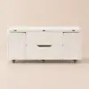 100 cm Lift-Top Foldable White Coffee Table with 4 Stools & Storage