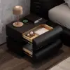 Humply Black Faux Leather 2-Drawer Nightstand with Charging Station