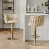 Modern Warm White & Gold Velvet Adjustable Bar Stool with Swivel, 2 Pieces
