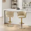 Modern Warm White & Gold Velvet Adjustable Bar Stool with Swivel, 2 Pieces