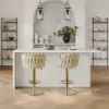 Modern Warm White & Gold Velvet Adjustable Bar Stool with Swivel, 2 Pieces