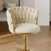 Modern Warm White & Gold Velvet Adjustable Bar Stool with Swivel, 2 Pieces