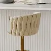 Modern Warm White & Gold Velvet Adjustable Bar Stool with Swivel, 2 Pieces