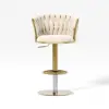Modern Warm White & Gold Velvet Adjustable Bar Stool with Swivel, 2 Pieces