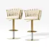 Modern Warm White & Gold Velvet Adjustable Bar Stool with Swivel, 2 Pieces
