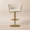 Modern Warm White & Gold Velvet Adjustable Bar Stool with Swivel, 2 Pieces