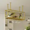 970mm Metal Hanging Wine Rack Golden Bar Shelf Floating Wine Glass Holder