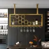970mm Metal Hanging Wine Rack Golden Bar Shelf Floating Wine Glass Holder