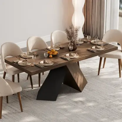Farmhouse 160 - 200 cm Extendable Rectangular Walnut Dining Table, Seats 4–6