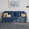 2108 cm 3-Seater Cotton & Linen Pull-out Sofa Bed with Storage – Blue Full Sleeper