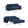 2108 cm 3-Seater Cotton & Linen Pull-out Sofa Bed with Storage – Blue Full Sleeper