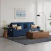2108 cm 3-Seater Cotton & Linen Pull-out Sofa Bed with Storage – Blue Full Sleeper
