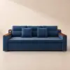 2108 cm 3-Seater Cotton & Linen Pull-out Sofa Bed with Storage – Blue Full Sleeper