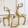 3 Pieces Gold Resin Reindeer Sculpture Chrismas Deer Decor Art Ornament Living Room