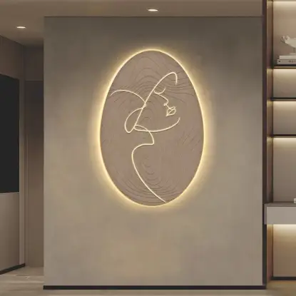 800mm Oval LED Abstract Wall Art Modern Woman Face Sculpture Decor Living Room Bedroom