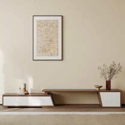 Picture of Fero 180 - 280 cm Extendable TV Unit with 3 Drawers – Engineered Wood – Minimalist Rectangle White