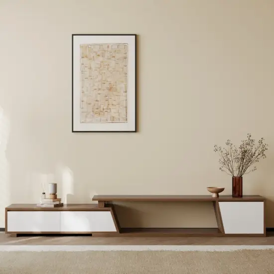 Fero 180 - 280 cm Extendable TV Unit with 3 Drawers – Engineered Wood – Minimalist Rectangle White