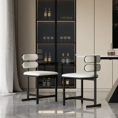 Picture of Modern Warm White Faux Leather Upholstered Dining Chair, 2 Pieces