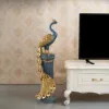 700mm Large Glam Peacock Floor Sculpture Decor Art Living Room Bedroom in Blue & Gold