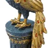 700mm Large Glam Peacock Floor Sculpture Decor Art Living Room Bedroom in Blue & Gold