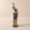 700mm Large Glam Peacock Floor Sculpture Decor Art Living Room Bedroom in Blue & Gold